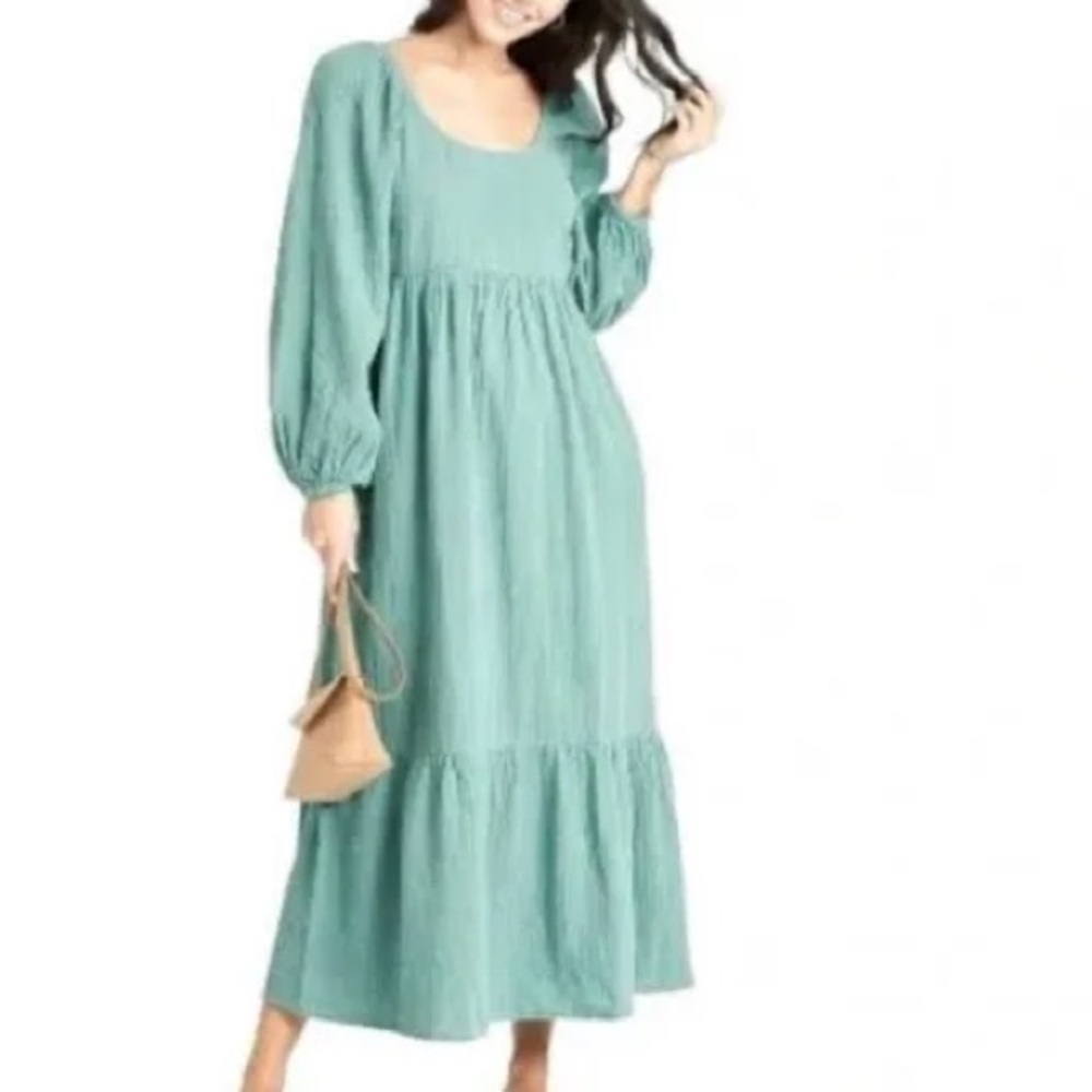 Universal Thread Balloon Sleeve Gauze Maxi Dress Aqua Green